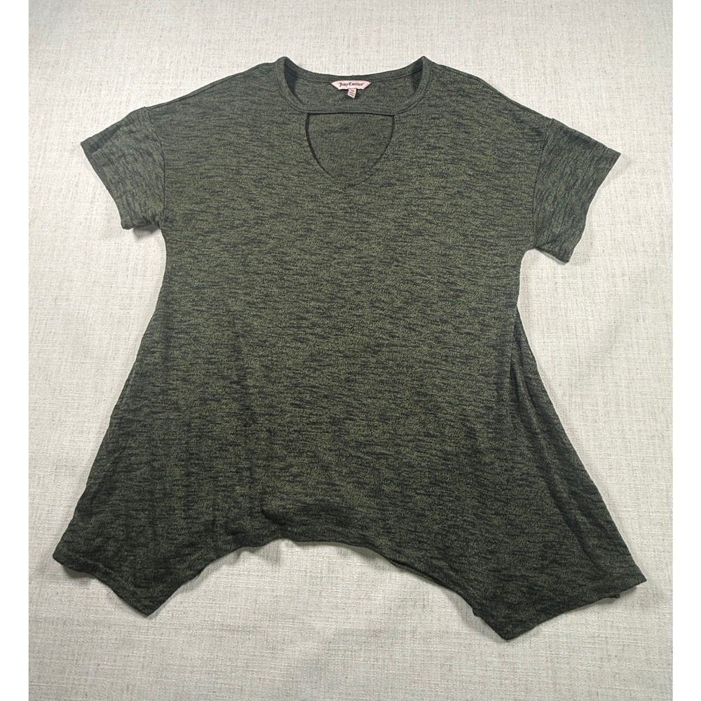 Juicy Couture Women XS Green Keyhole Sharkbite Handkerchief Hem Top Short Sleeve